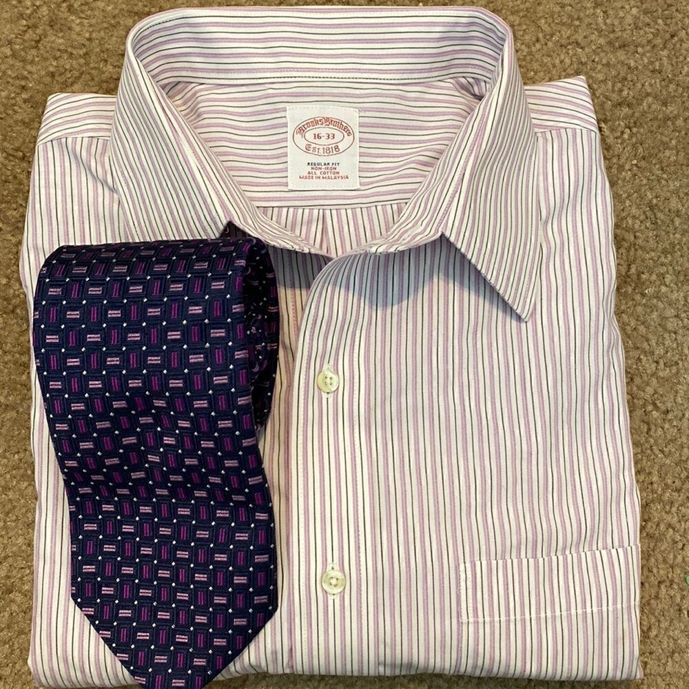Vintage Brooks Brothers Purple Oxford Button Shirt & Tie Bundle